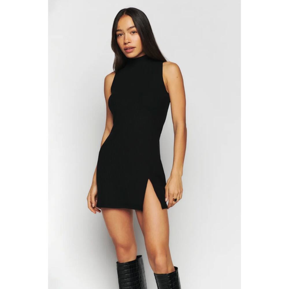 Reformation Dress Medium Skylar Knit Mini Black Summer Chic Minimalist Downtown - Picture 3 of 13